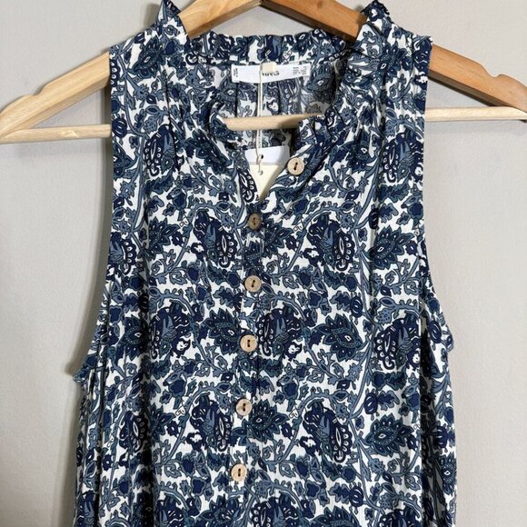 Mango Floral Paisley Print Button Up Tiered Maxi Dress Women's 2 Blue White NWT - Picture 7 of 16